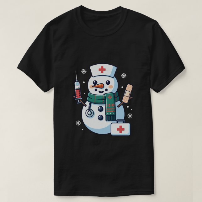 Snowman Cute Christmas Nurse Medical Holiday T-Shirt (Design vorne)