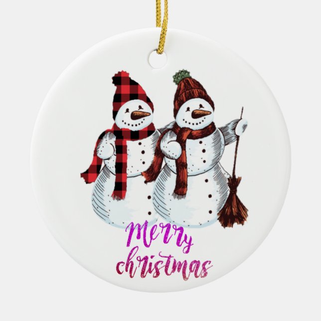 Snowman Decoration Frohe Weihnachtsbaumdekoration Keramik Ornament (Vorne)