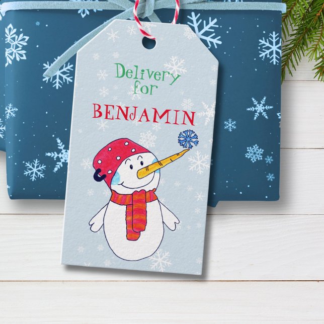 Snowman Delivery Christmas Tag für Kinder Geschenkanhänger (Von Creator hochgeladen)