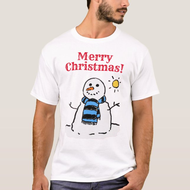 Snowman Design mit Gruß. Christmas T-Shirt (Vorderseite)