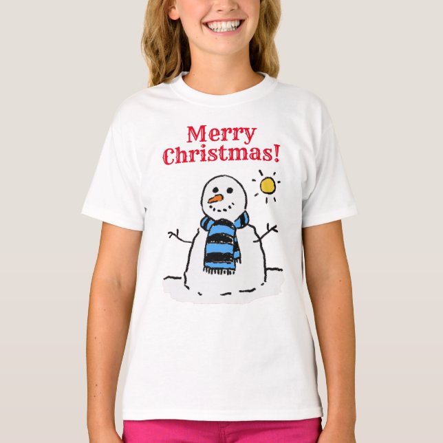 Snowman Design mit persönlicher Begrüßung Weihnach T-Shirt (Vorderseite)