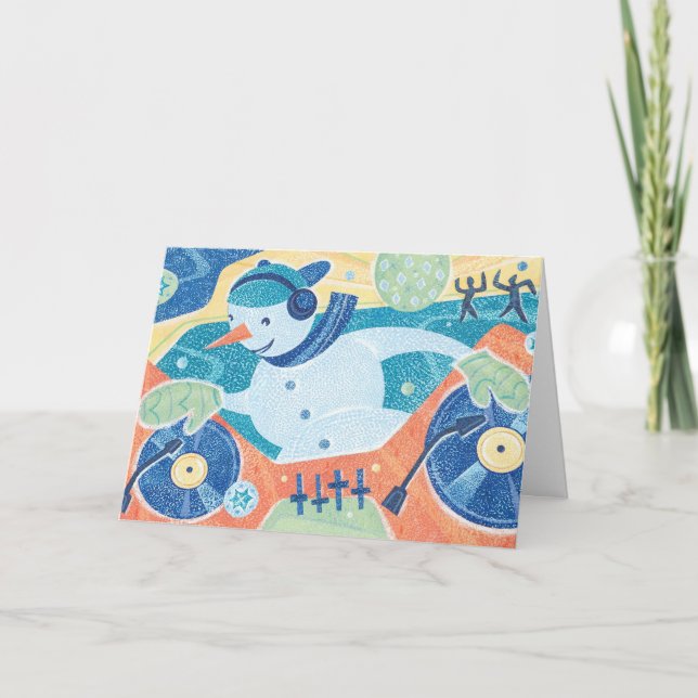 Snowman DJ-Weihnachtstanz-Party Feiertagskarte (Vorderseite)