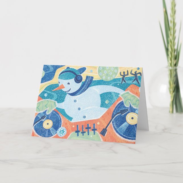 Snowman DJ-Weihnachtstanz-Party Feiertagskarte (Vorderseite)