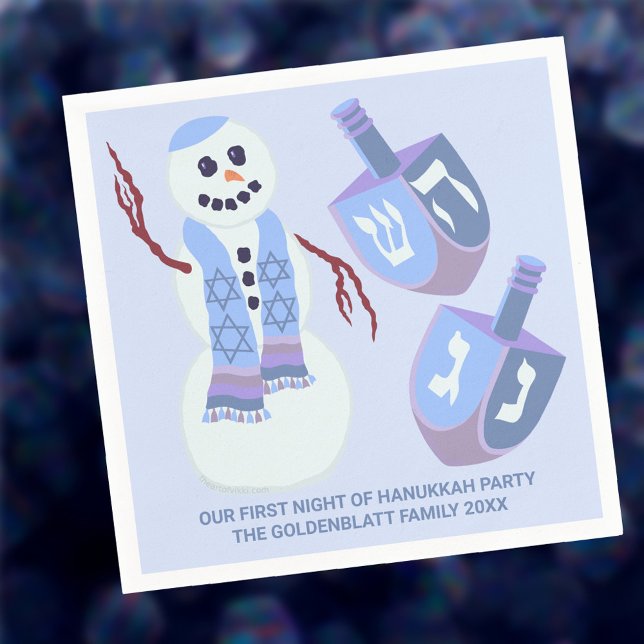 Snowman Dreidels Blue Personalisiert Niedlich Hanu Serviette (Perfect for Hanukkah parties and family gatherings, these custom paper napkins are too cute)