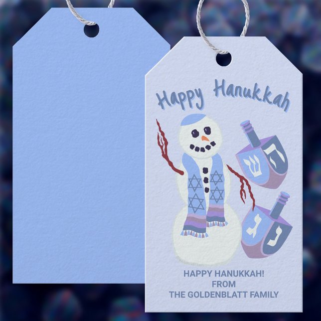 Snowman Dreidels Hanukkah Niedlich Fun Blau und We Geschenkanhänger (Add cute Happy Hanukkah gift tags with personalized text to your list of must haves for the holiday)