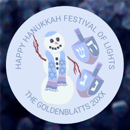 Snowman Dreidels Niedlich Blue Any Text Hanukkah Runder Aufkleber