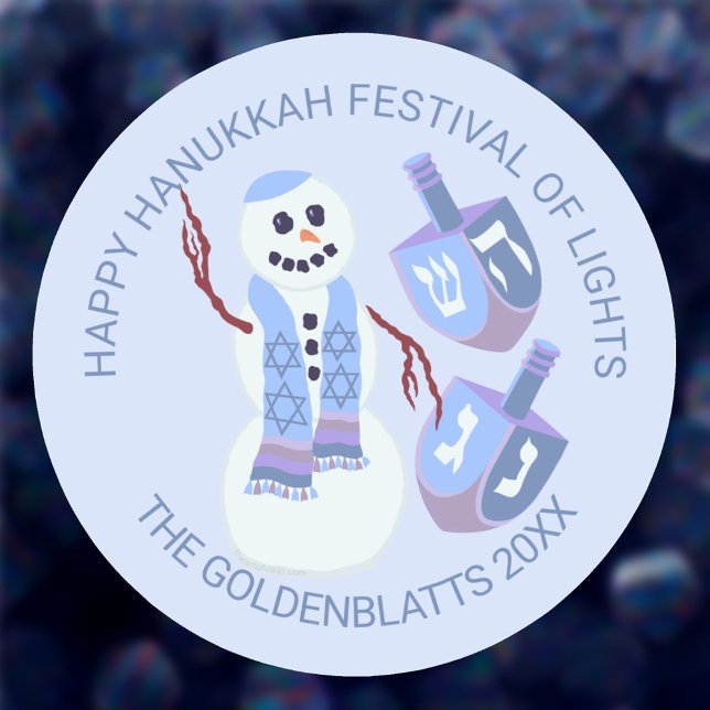 Snowman Dreidels Niedlich Blue Any Text Hanukkah Runder Aufkleber (Add any text you like using the two text templates and create your own Hanukkah round stickers)