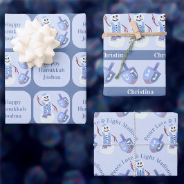 Snowman Dreidels Niedlich Happy Hanukkah Kids Name Geschenkpapier Set
