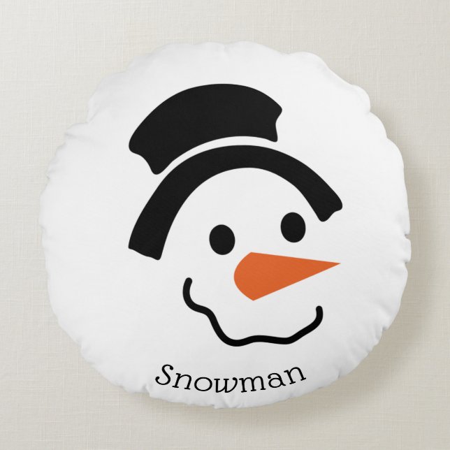 Snowman Face Hat Round Pillow Rundes Kissen (Vorderseite)