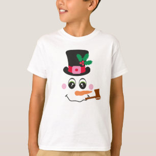 Snowman Face mit Hut und Pipe T - Shirt für Kinder