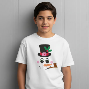 Snowman Face mit Hut und Pipe T - Shirt für Kinder