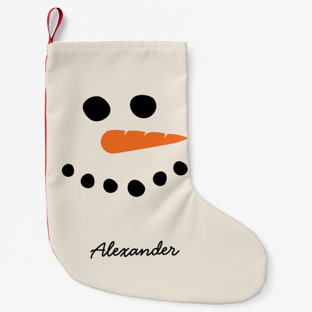 Snowman Face mit Individuelle Name Kleiner Weihnachtsstrumpf (Vorderseite)