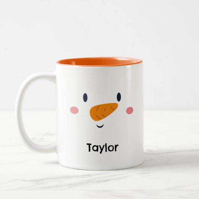 Snowman Face Personalisiert Name Holiday Zweifarbige Tasse (Links)