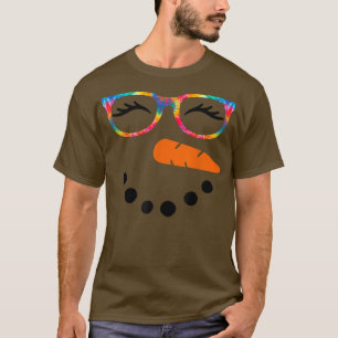 Snowman Face Womens Eyelashes Glasse Gefärbte Kraw T-Shirt