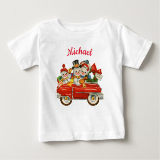 Snowman-Familie im Auto Weihnachten personalisiert Baby T-shirt