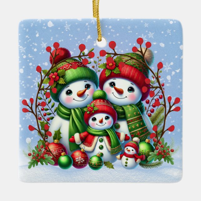 Snowman-Familie Keramikornament (Vorderseite)