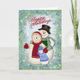 Snowman-Familien-Glitzer und Schneeflocken Feiertagskarte