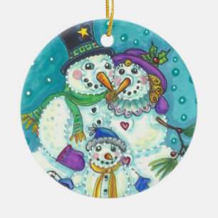 SNOWMAN FAMILIENPORTRAIT FÜR DEN URLAUB KERAMIK ORNAMENT