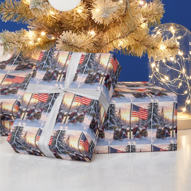 Snowman Family Gathering Around a Flagpole Geschenkpapier (Feiertage)