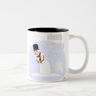 Snowman Farting Merry Sniff My Snow Blue Zweifarbige Tasse