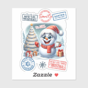 Snowman feiert Weihnachten mit Geschenken Aufkleber