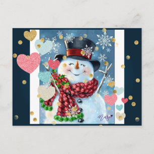 Snowman feiert Weihnachts-Postkarte Postkarte