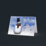 Snowman Feiertagskarte<br><div class="desc">Ein fröhlicher Weihnachtsschneemann,  der im fallenden Schnee stehend ist.</div>