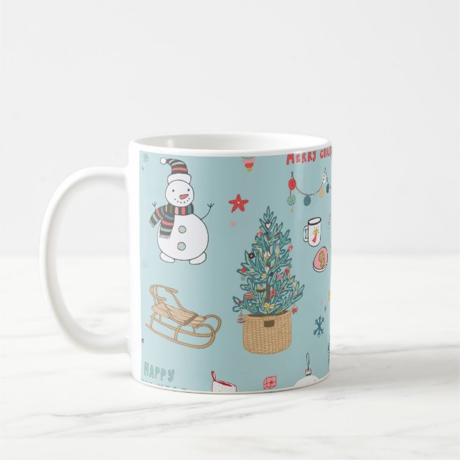 Snowman Fir-Tree Weihnachtswrapping Muster Kaffeetasse (Links)