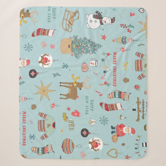 Snowman Fir-Tree Weihnachtswrapping Muster Sherpadecke (Vorderseite)