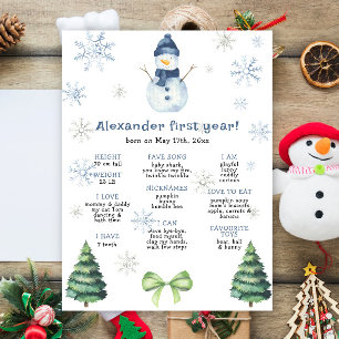 Snowman First Birthday Milestone Geburtstag Poster