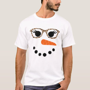 Snowman for Women Leopard Eyelashes Glasses Christ T-Shirt