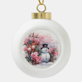 Snowman Frohe Weihnachten 2023 Keramik Kugel-Ornament