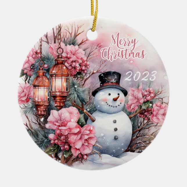 Snowman Frohe Weihnachten 2023 Keramik Ornament (Vorne)