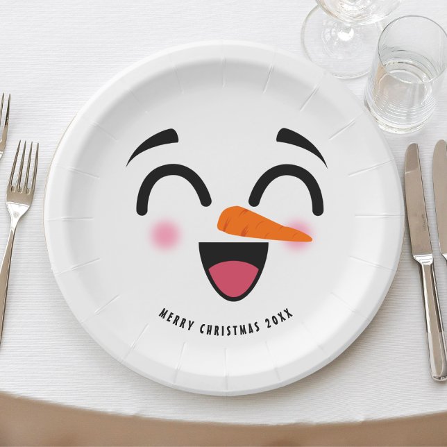 Snowman Frohe Weihnachten Niedlich lächelnd Gesich Pappteller (Snowman Merry Christmas Cute Smiling Face Winter Paper Plates
)