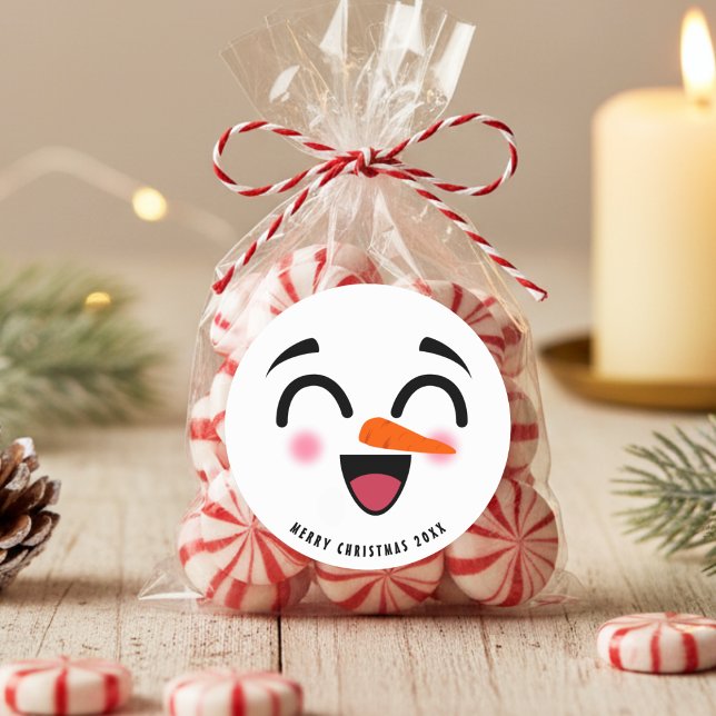 Snowman Frohe Weihnachten Niedlich lächelnd Gesich Runder Aufkleber (Snowman Merry Christmas Cute Smiling Face Winter Classic Round Sticker
)