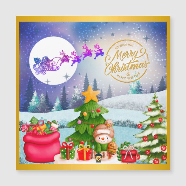 Snowman Frohe Weihnachtsbaumgeschenke & Glückliche Magnetkarte (Vorderseite)