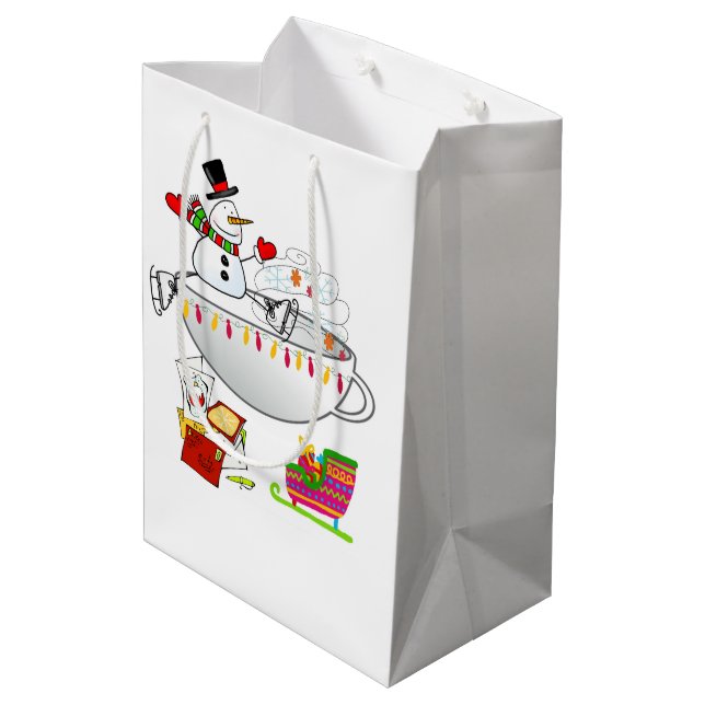 Snowman Frohe Weihnachtsgeschenktaschen Mittlere Geschenktüte (Rückseite Schrägansicht)