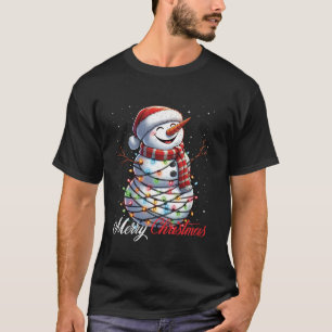 Snowman Frohe Weihnachtslicht Weihnachtsmannmütze T-Shirt