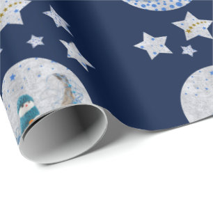 Snowman, funkelnd blaue Sterne, Gold ist auf Blau Geschenkpapier