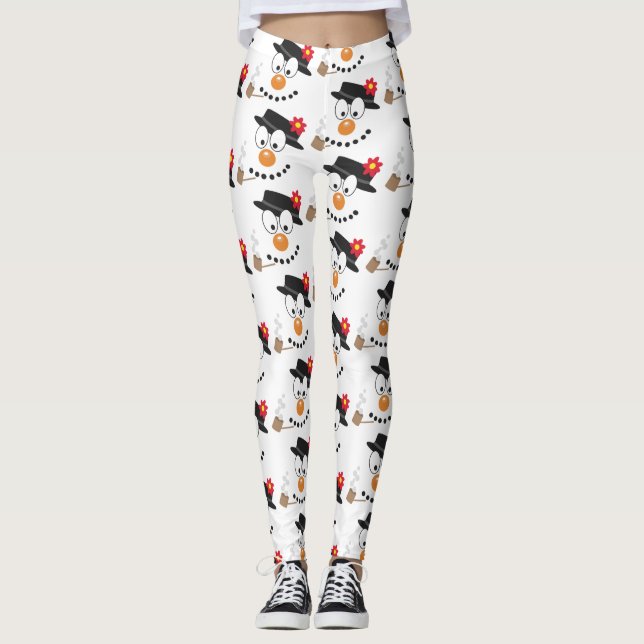 Snowman Funny Face Niedlich Neuheit Weihnachtsmust Leggings (Vorderseite)