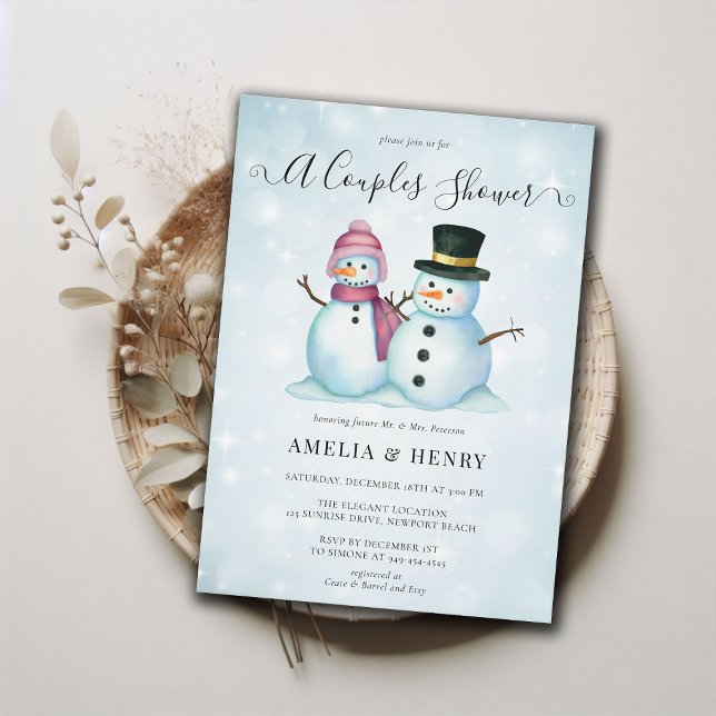 Snowman Funny Winter Paares Brautparty Einladung (couples shower winter bridal mr mrs snowman funny cute invitation watercolor blue pink casual coed )