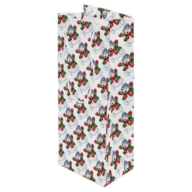 Snowman Geschenktüte Für Weinflaschen (Rückseite Schrägansicht)