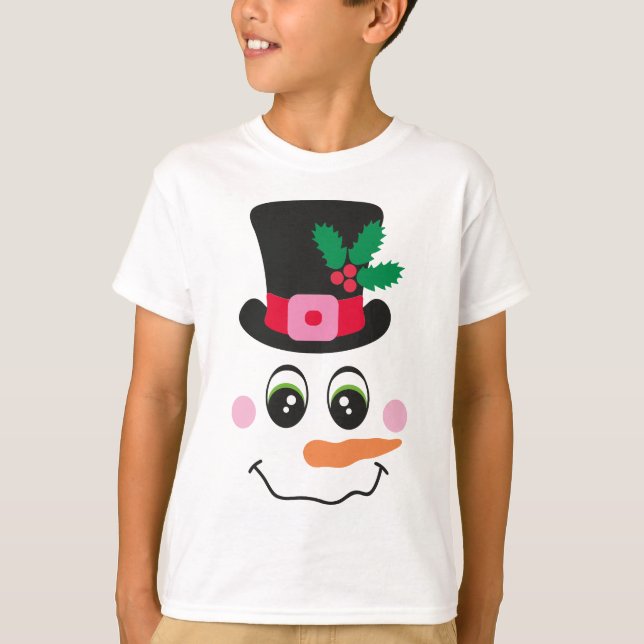 Snowman-Gesicht mit Hut-T - Shirt für Kinder (Vorderseite)