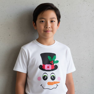 Snowman-Gesicht mit Hut-T - Shirt für Kinder