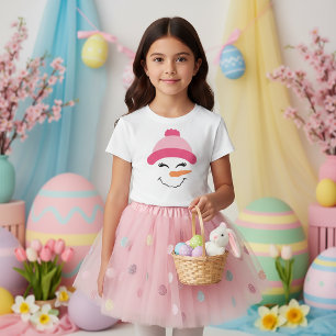 Snowman-Gesicht mit rosa Hut-T - Shirt für Kinder