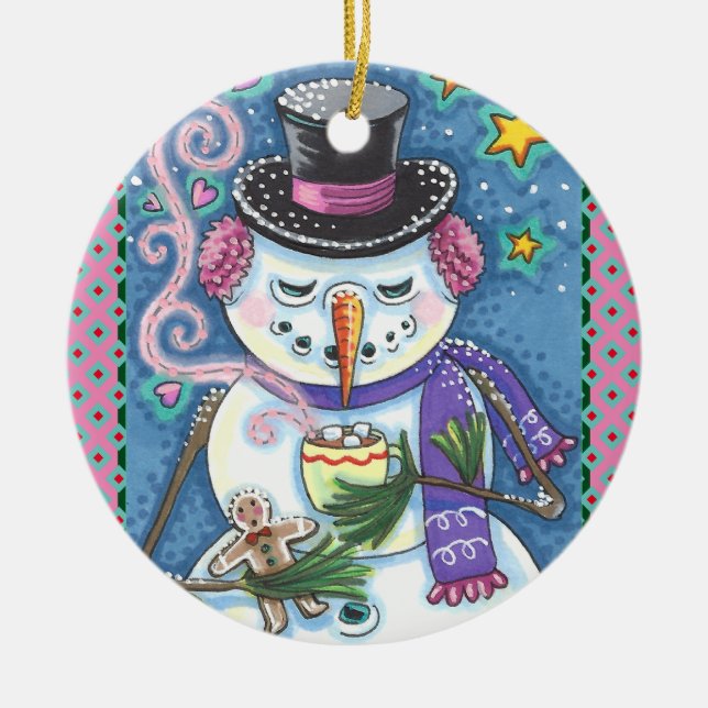 SNOWMAN, GINGERBREAD MAN & TASSE DES HOT-SCHOKOLAD KERAMIK ORNAMENT (Vorne)