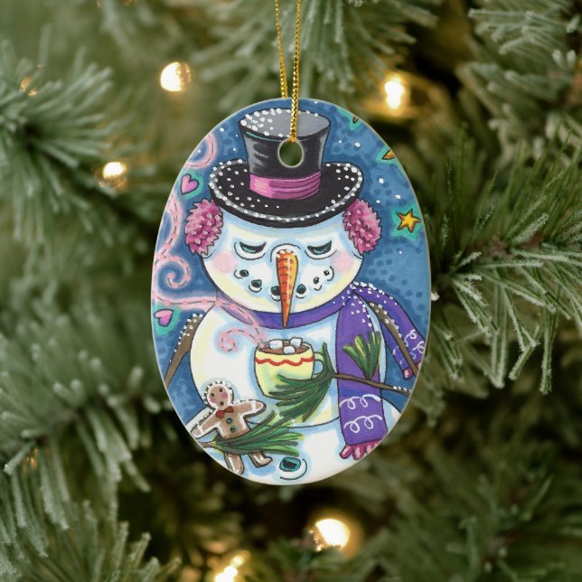SNOWMAN, GINGERBREAD MAN & TASSE DES HOT-SCHOKOLAD KERAMIK ORNAMENT (Baum)