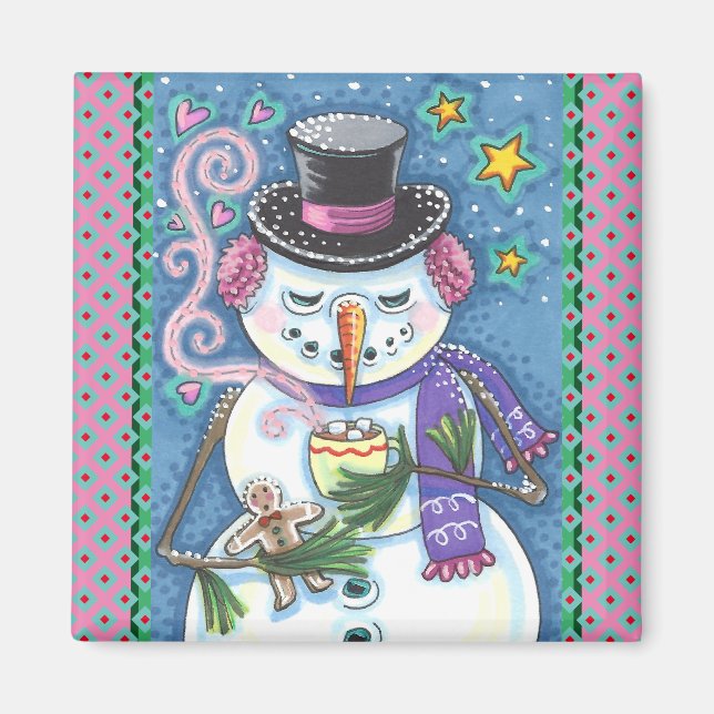 SNOWMAN, GINGERBREAD MAN & TASSE DES HOT-SCHOKOLAD MAGNET (Vorne)