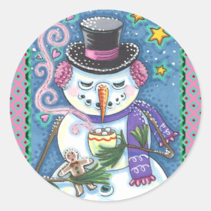 SNOWMAN, GINGERBREAD MAN & TASSE DES HOT-SCHOKOLAD RUNDER AUFKLEBER