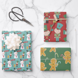 Snowman Gingerbread Man Tin Soldier Weihnachten Geschenkpapier Set